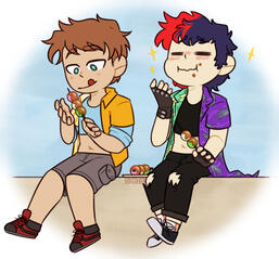 1. Simple style flat colors + simple BG colors (2 charas)